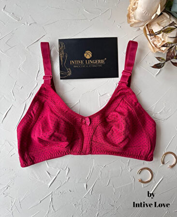 Liza Puantiye Desenli Pamuklu Penye Kalın Askılı Toparlayıcı Balensiz Desteksiz Rahat Sütyen