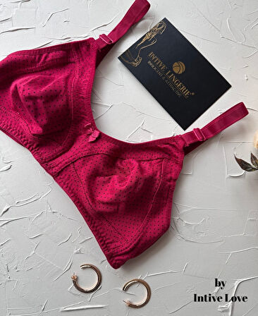 Liza Puantiye Desenli Pamuklu Penye Kalın Askılı Toparlayıcı Balensiz Desteksiz Rahat Sütyen