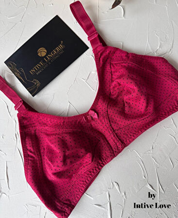 Liza Puantiye Desenli Pamuklu Penye Kalın Askılı Toparlayıcı Balensiz Desteksiz Rahat Sütyen