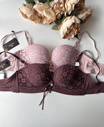 Marissa İthal Dantelli El Cuplı Double Push-up Silikonlu Askılı/Askısız Sütyen