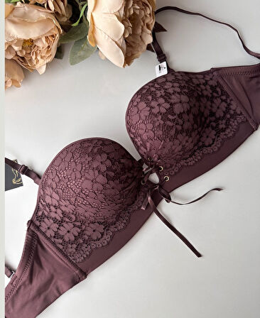 Marissa İthal Dantelli El Cuplı Double Push-up Silikonlu Askılı/Askısız Sütyen