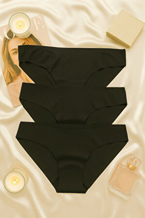 Kadın Siyah Dikişsiz Slip Külot 3’lü Set – İz Yapmayan Microfiber İç Giyim