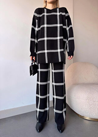 Ekoseli triko takım siyahbeyaz