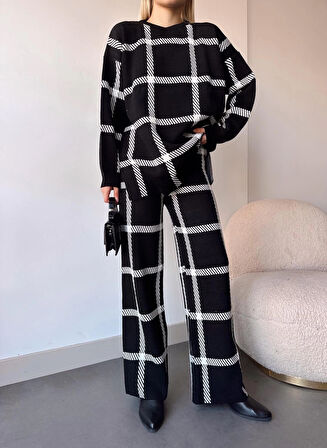 Ekoseli triko takım siyahbeyaz