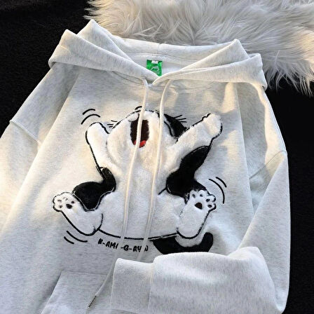 3 iplik şardonlu oversize compact peluş baskılı sweat beyaz