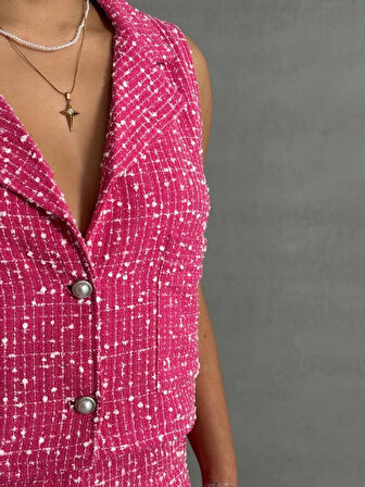 Yelekli şort takım pembe