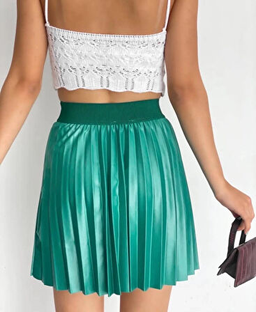 Lastikli piliseli lak etek yeşil s23901