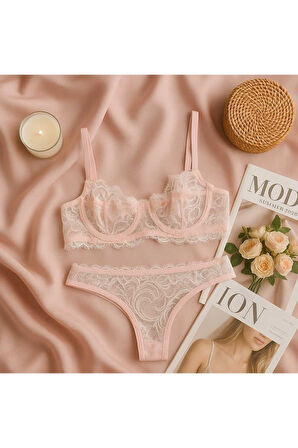 Dantel Detaylı Soft Pembe Bralet Külot Takımı - Şık ve Zarif Tasarım