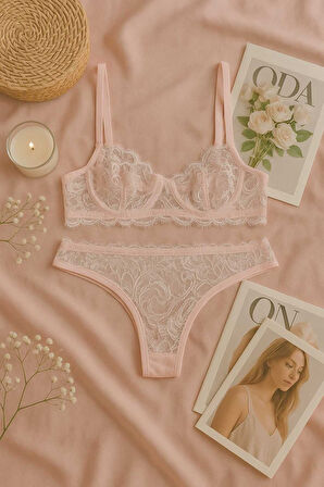 Dantel Detaylı Soft Pembe Bralet Külot Takımı - Şık ve Zarif Tasarım