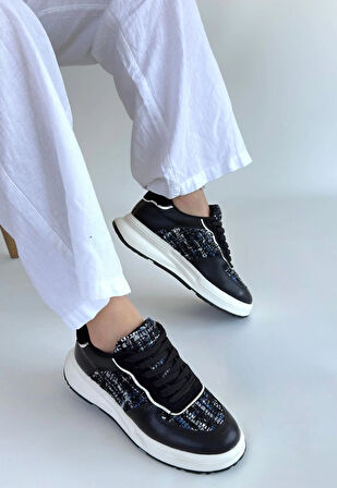 Hawer Siyah Cilt Bağcıklı Spor Ayakkabı