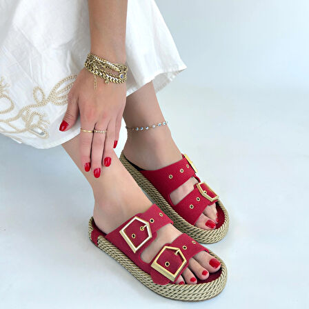 İces Kırmızı Nubuk Terlik