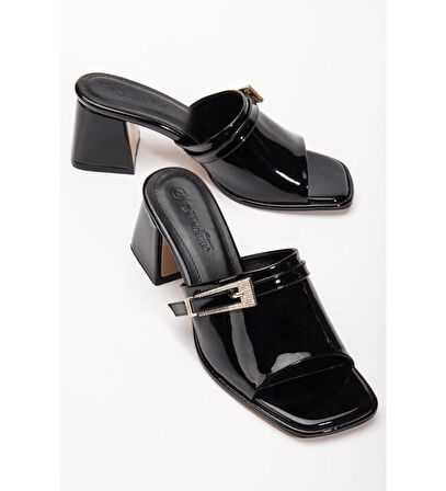 Ziva Siyah Rugan Topuklu Terlik