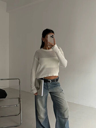 Triko transparent bluz beyaz