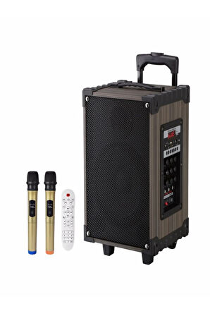 Süper Bass Şarjlı Kumandalı Çift Mikrofonlu Hoparlör Karaoke Sistemi 100 Watt Taşınabilir Parti Box