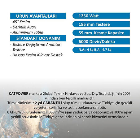 CatPower 1207 Daire Testere 185 mm 1250 Watt