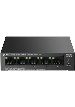 TP-LINK LiteWave 4 Port LS105GP 10/100/1000 Gigabit PoE Switch (65W) Metal Kasa