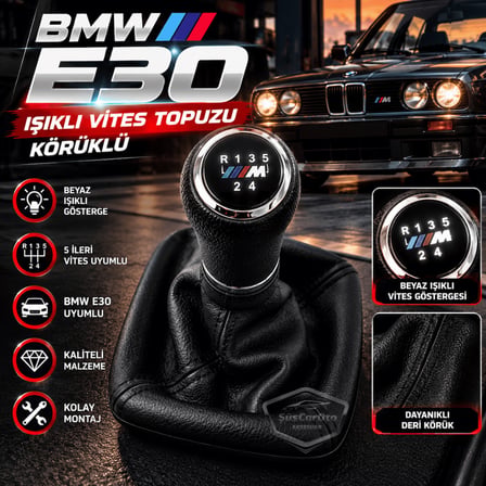 BMW E30 Uyumlu Led Işıklı Deri Vites Topuzu ve Körüğü Set Körüklü Vites Topuzu 5 İleri 1 Geri