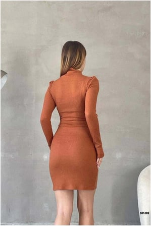 Sandy Yaka Kumaş Uzun Elbise Kollu Balıkçı