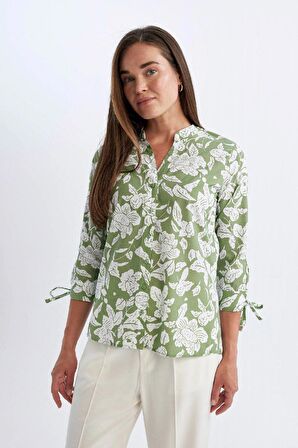 DeFacto Regular Fit Apaş Yaka Desenli Terry Cotton Yarım Kollu Gömlek D4628AX24HSGN994