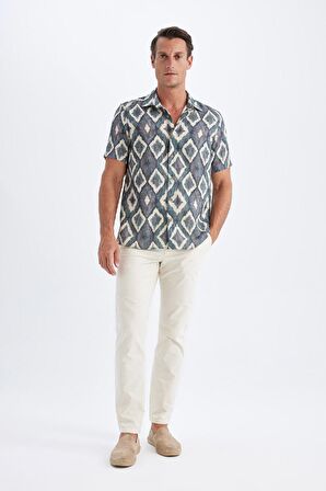 DeFacto Regular Fit Yazlık Polo Yaka Desenli Kısa Kollu Gömlek D4547AX24SMBG415