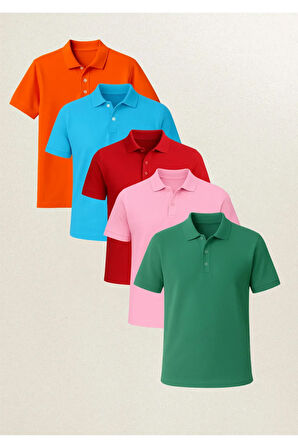 Erkek Giyim 5 Adet %100 Pamuklu Regular Fit Çok Renkli Polo Yaka T-Shirt LL.D01.IN1.003