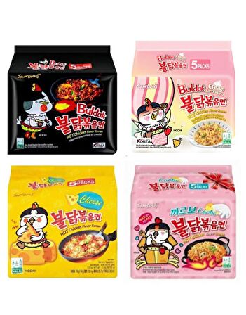  SAMYANG BULDAK RAMEN ACILI ÇEŞİTLİ NOODLE 4 LÜ SET 20 ADET