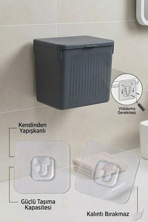 Askılı ve Yapışkanlı Mutfak Ve Banyo İçin Pratik Çöp Kovası 8LT