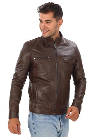 Hakiki Deri Dik Yaka Erkek Mont - 4422