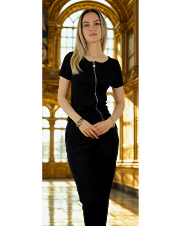 Fermuar Detaylı Modern Kadın T-shirt