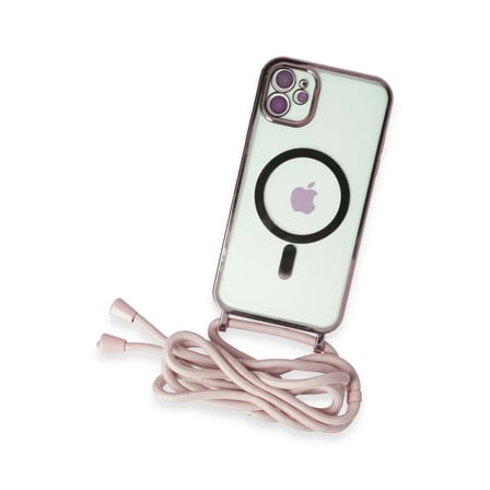 Apple iPhone 11 Kılıf Divo Lazer Askılı Magsafe Kapak - Pembe