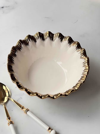  Yuvarlak Salata Kasesi Sofya  Stoneware Gold Kenarlı – 26 cm 