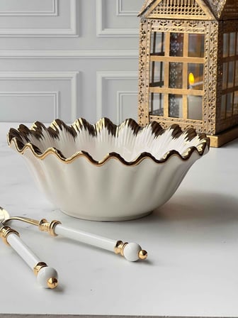  Yuvarlak Salata Kasesi Sofya  Stoneware Gold Kenarlı – 26 cm 