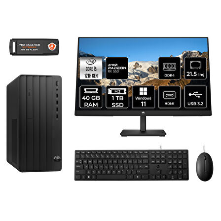 HP PRO TOWER 290 G9 MA5EAD238 i5 12500 40GB RAM 1TB SSD RX550 4GB 21.5" W11H MASAÜSTÜ PC