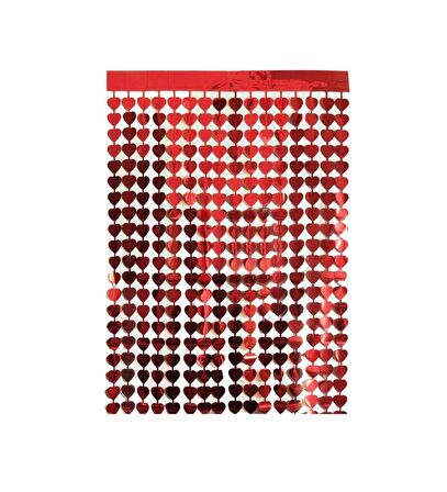 PÜSKÜLLÜ PERDE KIRMIZI KALP MODELİ 91CM X 240CM