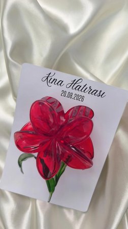 Pamuğum Atelier Kına Hediyelik Kırmızı Çiçek Toka 8 cm (15 Adet)
