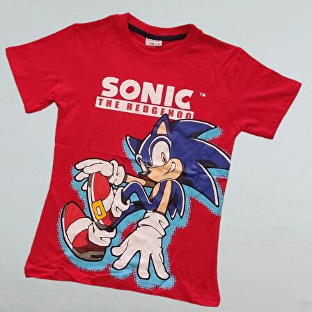 Sonic Desenli Kırmızı Renk Şortlu Takım