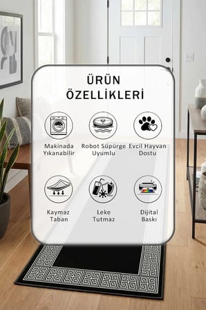 Kalın Zincir Siyah Beyaz Modern Dijital Baskı Yıkanabilir Kaymaz Yolluk Halı