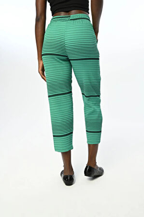 Yatay Çizgi Desenli Beli Lastikli Rahat Kalıp Pantolon