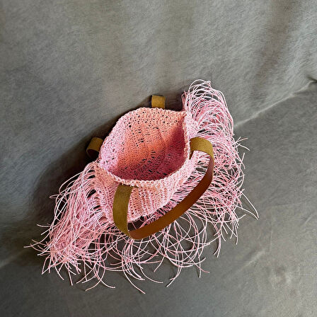 Uretti - Ayşe 4723 El Örgüsü Püsküllü Kağıt İp Kadın Omuz Çantası