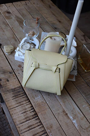  Butter Yellow Şerit Detaylı Günlük El Omuz Çantası