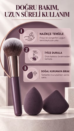 NOVA PRO Face + Cheek 6 Parça Profesyonel Makyaj Fırçası ve Sünger Seti – Lila