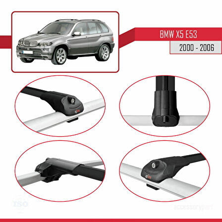 BMW X5 (E53) 2000-2006 Arası ile Uyumlu ACE-1 Ara Atkı Tavan Barı Siyah 2 Adet