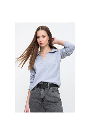 Kadın Antrasit Polo Yaka Bluz 2749160