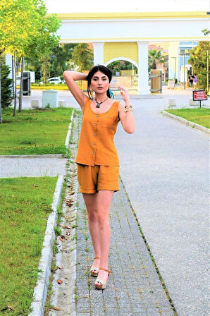 Kadın Siyah Beli Lastikli Keten Cepli Kısa Rahat Şort 289160