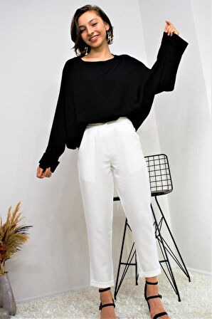 Kadın Kiremit Yarasa Duble Kol Salaş Ekstra Oversize Rahat Yuvarlak Yaka Bluz Kahverengi Yb294382