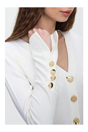 Kadın Antrasit Gri Gold Düğme Detaylı Yumuşak Dokulu Triko Hırka 3007230