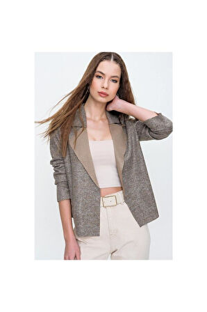 Kadın Yumoş Kendinden Dokulu Uzun Kollu Triko Hırka Ceket 7002975230