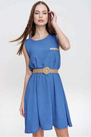 Kadın Vizon Hasır Cep A Kesim Airobin Yazlık Sıfır Kısa Kol Günlük Kısa Yazlık Elbise 2887180