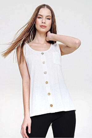 Kadın I?nce Triko Bluz Askılı Düğmeli Kolsuz Örme Günlük Giy Çık Bluz Su Yeşili 3134130