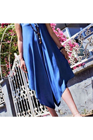 Pasaklı Giyim Kadın Viskon Askılı Cepli Salaş Asimetrik Pantolon Etek Tulum 250h5002